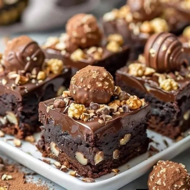 Delicious Ferrero Rocher brownies with chocolate and hazelnuts