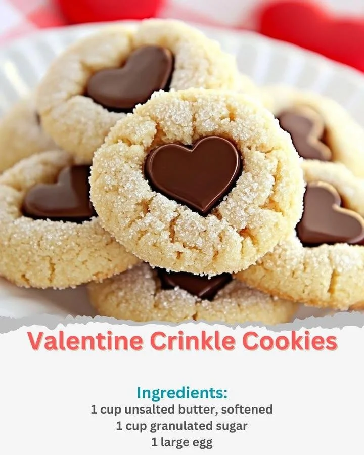 Delicious Valentine Crinkle Cookies with a powdered sugar top