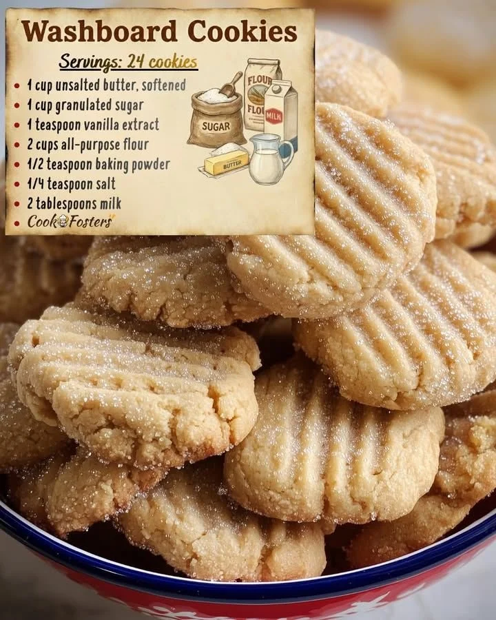 Plate of freshly baked Washboard Cookies, golden and textured.