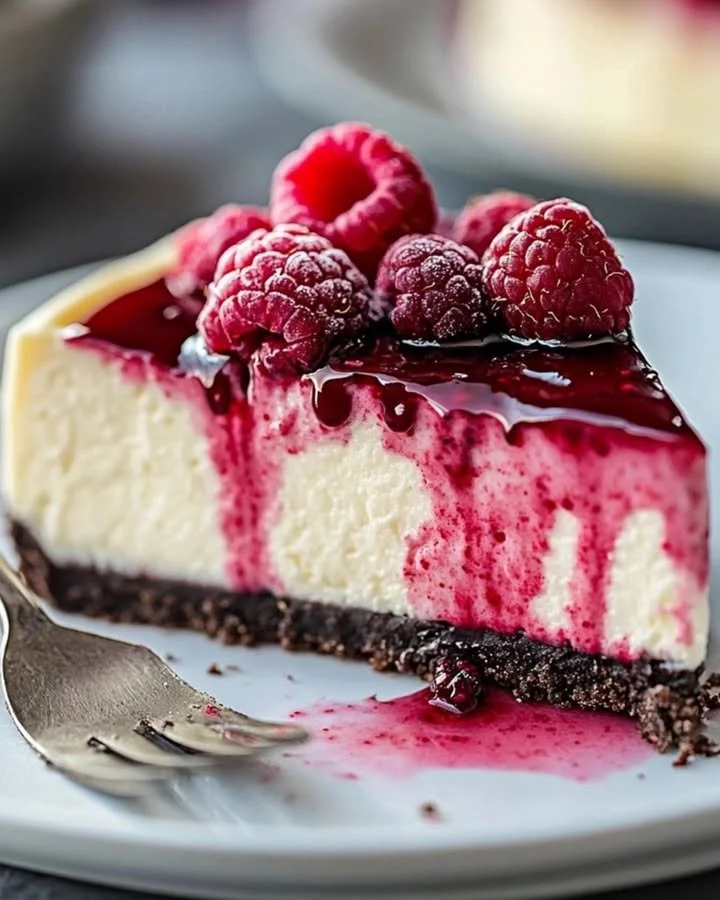 Delicious White Chocolate Raspberry Cake with fresh raspberries and white chocolate frosting