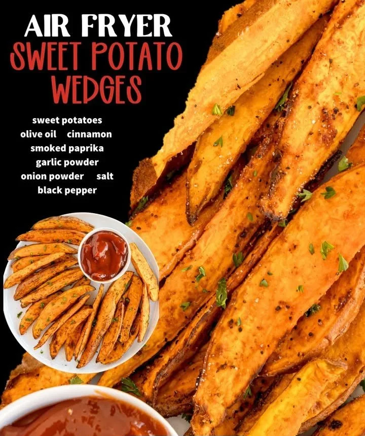 Air fryer sweet potato wedges served in a bowl, crispy and golden.