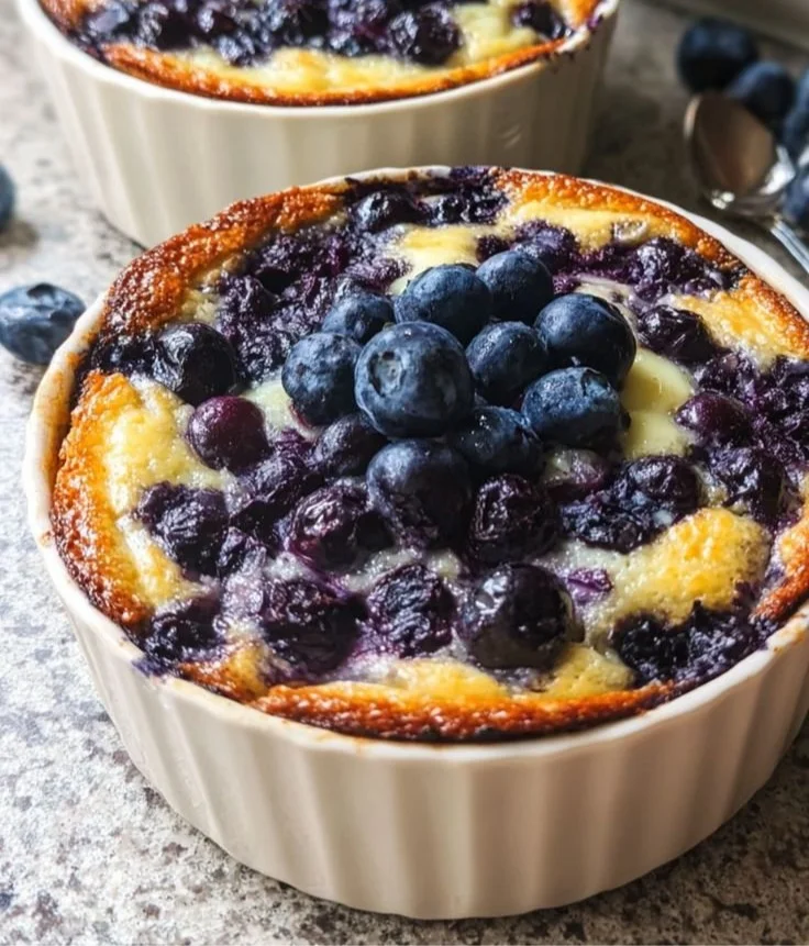 Baked blueberry cottage cheese bowls topped with fresh blueberries