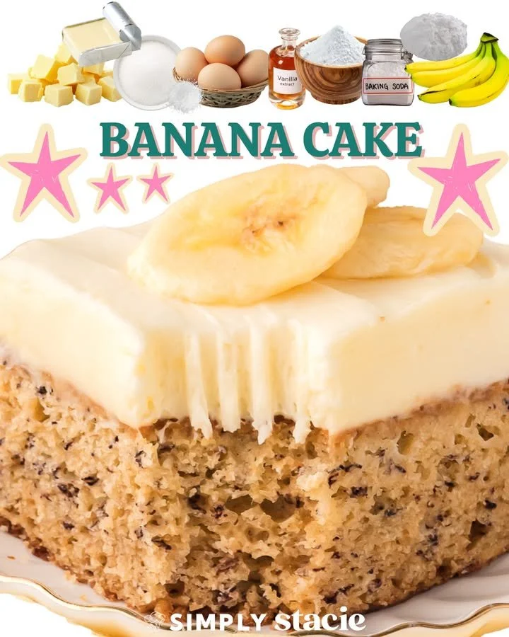 Delicious homemade banana cake topped with cream frosting
