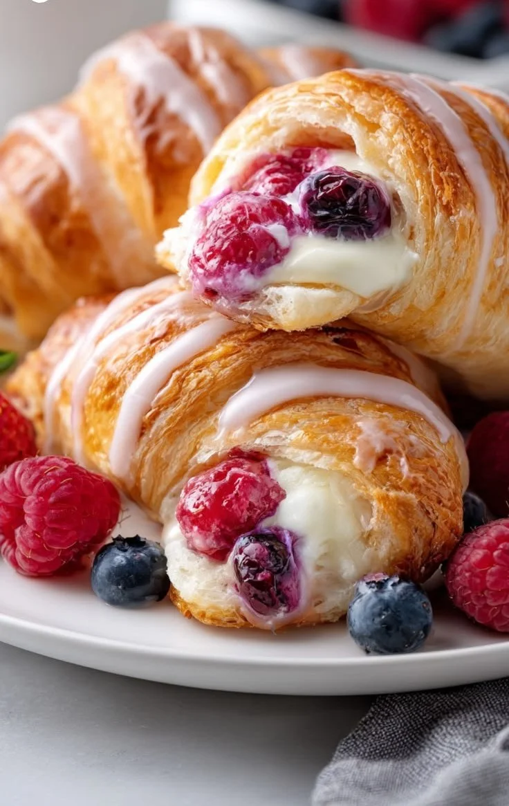Berry cream cheese stuffed crescent rolls fresh out of the oven
