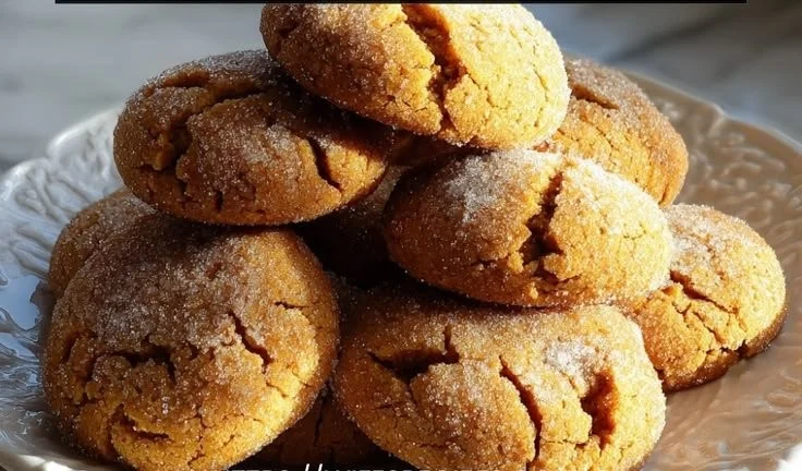 Brown butter pumpkin snickerdoodle cookies on a baking tray