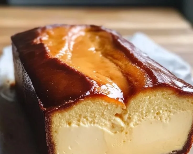 Delicious Burnt Basque Cheesecake made in a loaf pan, showcasing its creamy texture.
