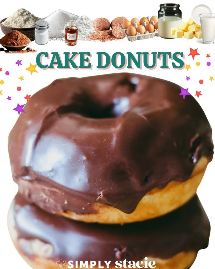 Homemade cake donuts topped with a smooth chocolate glaze