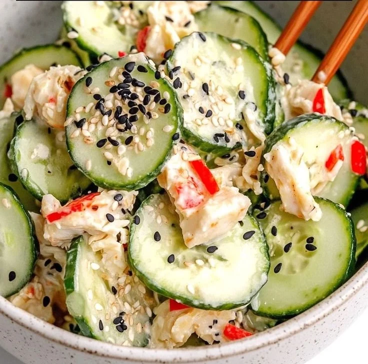 California Roll Cucumber Salad with fresh ingredients.