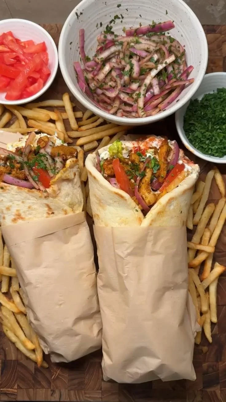 Delicious Chicken Shawarma Wrap with marinated chicken and fresh vegetables