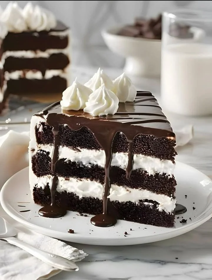Delicious homemade chocolate cake with frosting and decorations