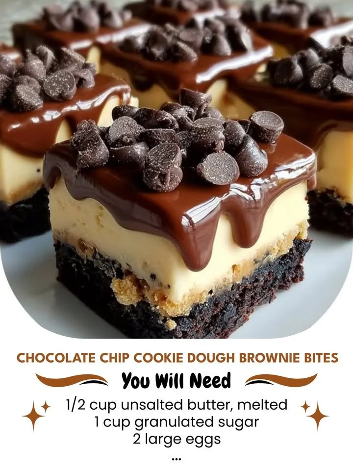 Delicious chocolate chip cookie dough brownie bites on a plate