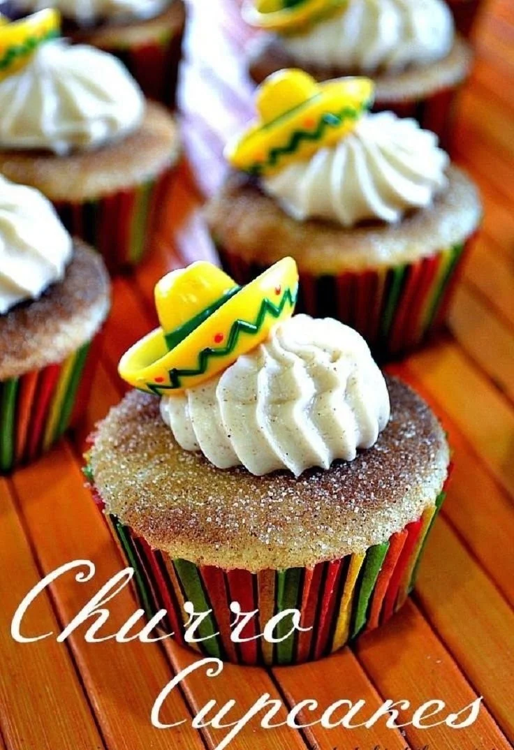 Delicious churro cupcakes topped with cinnamon sugar frosting