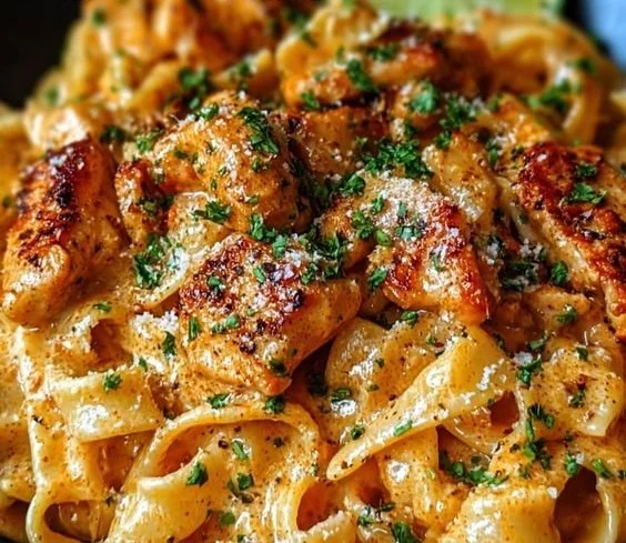 Delicious Cowboy Butter Chicken Pasta in a creamy sauce with spices
