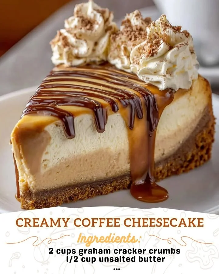 Delicious creamy coffee cheesecake topped with chocolate shavings