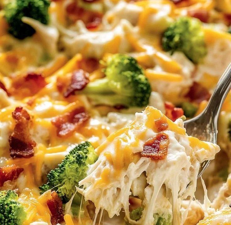 Serving of creamy low carb chicken casserole in a dish