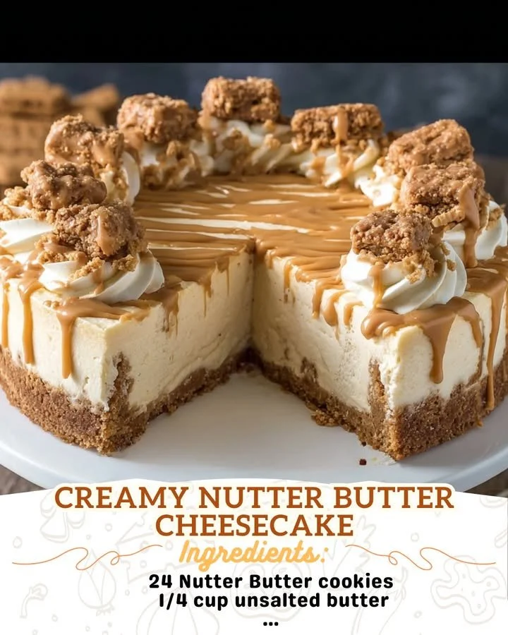 Creamy Nutter Butter Cheesecake with a crunchy Nutter Butter crust