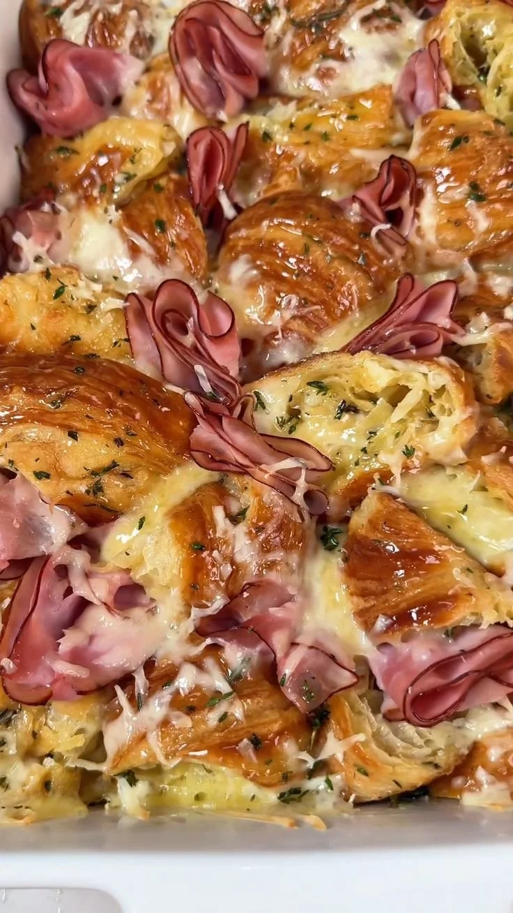 Freshly baked croissants golden brown from the oven