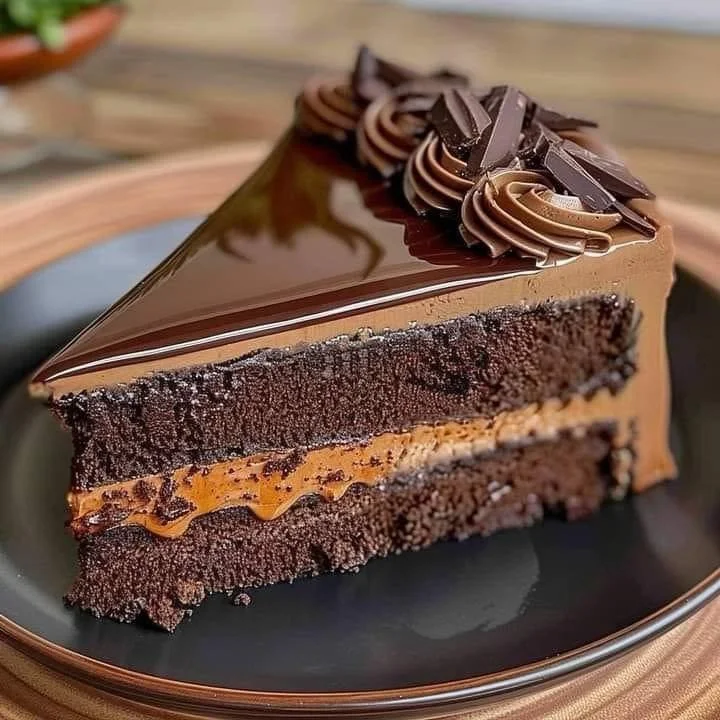 Deliciously decadent chocolate cake topped with rich chocolate frosting.