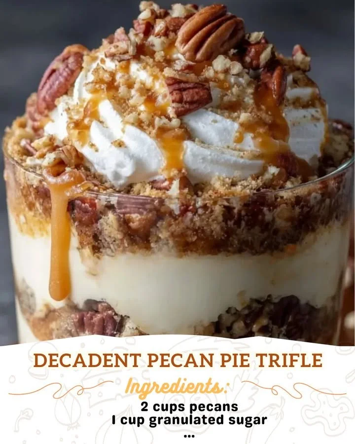 Delicious Decadent Pecan Pie Trifle with layers of pecan pie goodness.