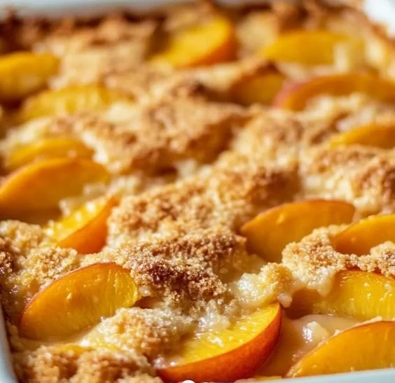 Delicious easy peach cobbler made with canned peaches