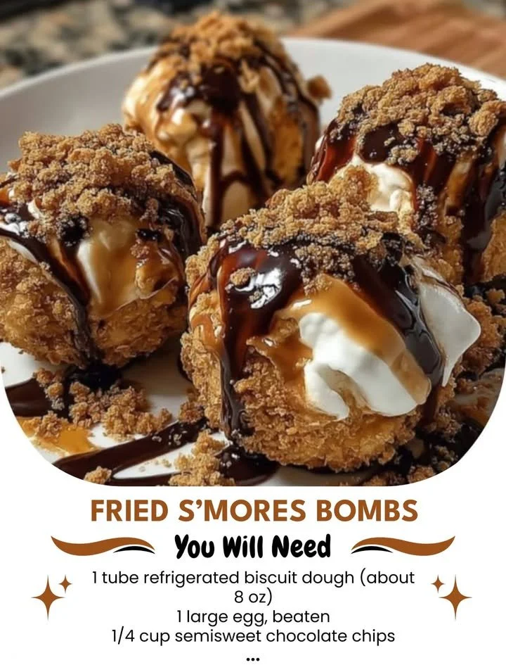 Delicious Fried S’mores Bombs filled with chocolate and marshmallows