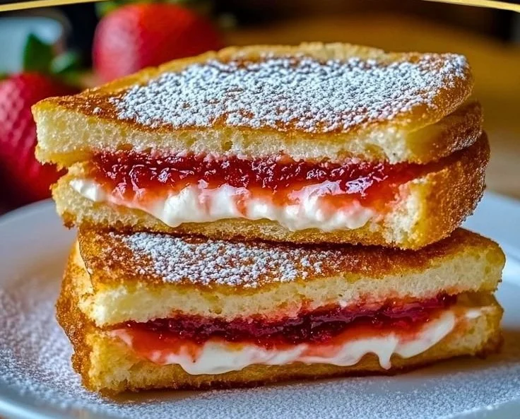 Delicious fried strawberry cheesecake sandwiches ready to be enjoyed.