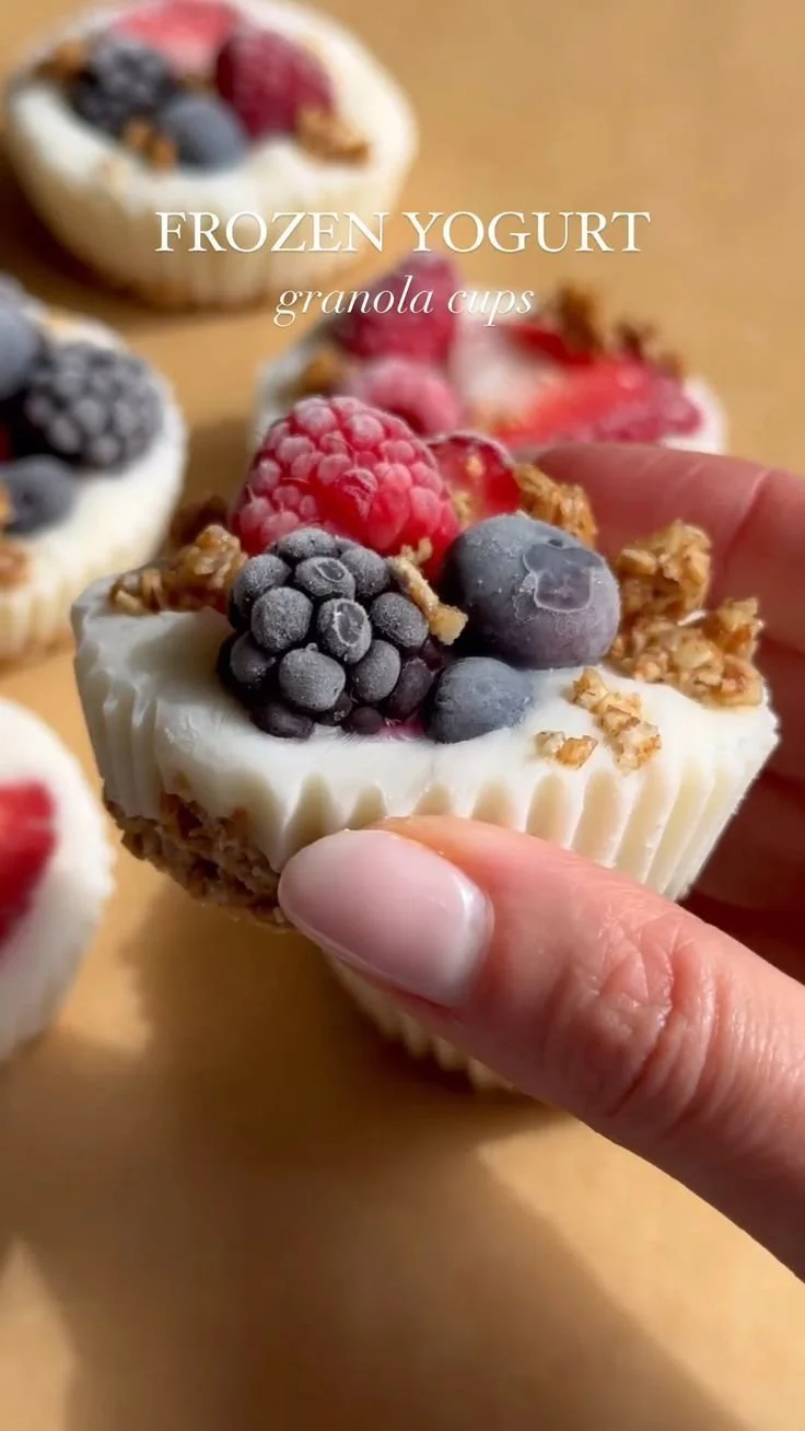 Frozen Yogurt Granola Power Cups with fruits and nuts