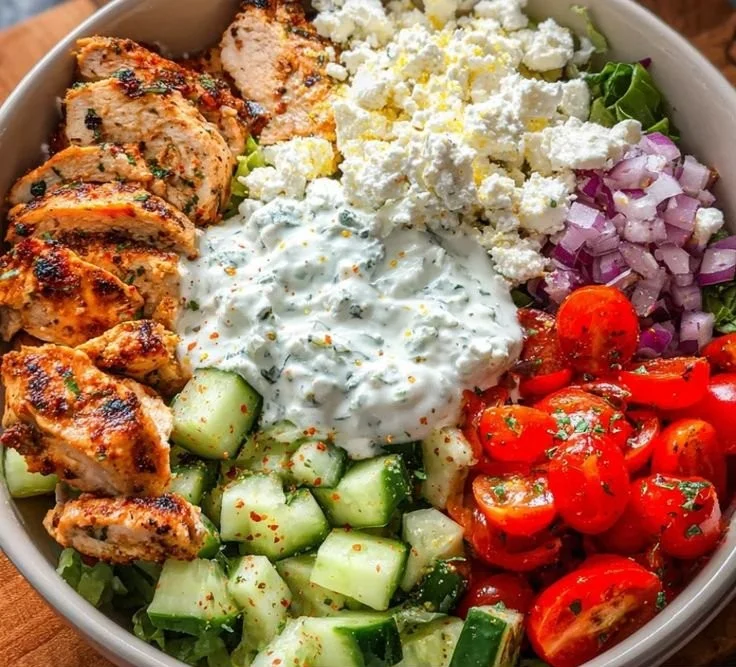 Delicious Greek Chicken Bowl with fresh ingredients and vibrant flavors