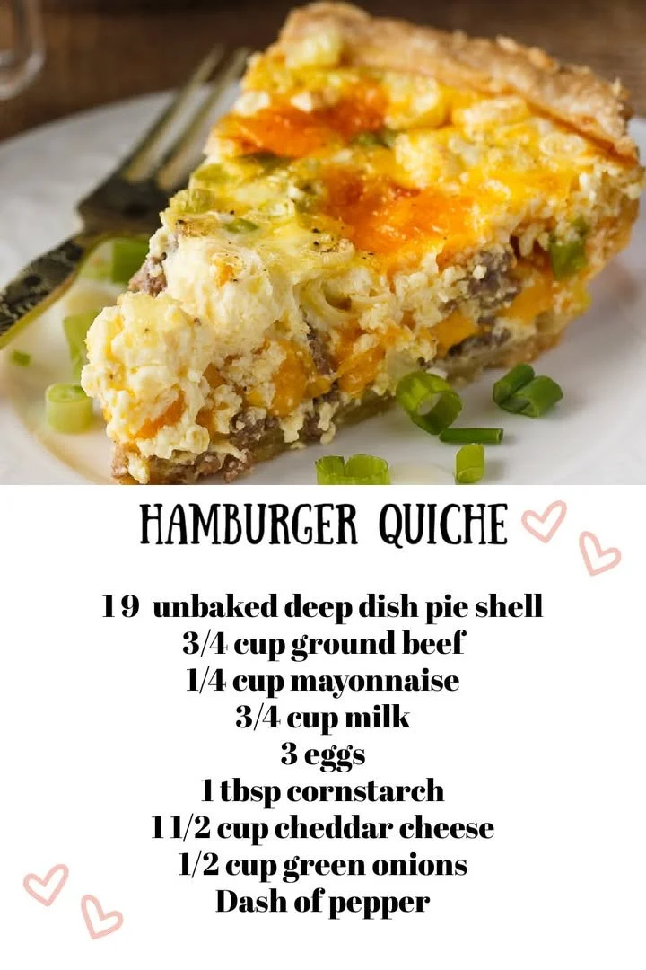 Delicious homemade hamburger quiche with cheese and herbs.