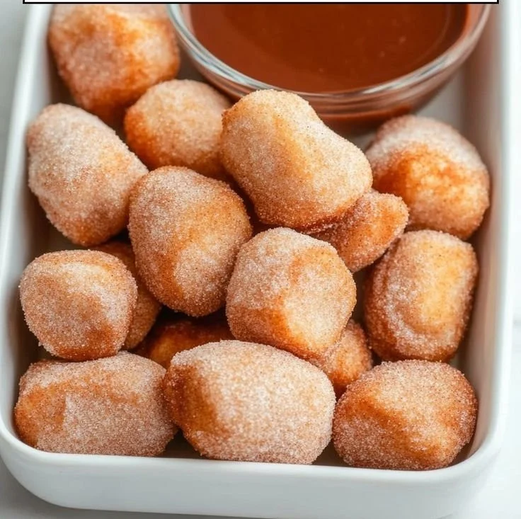 Healthy air fryer churro bites dusted with cinnamon sugar, served on a plate