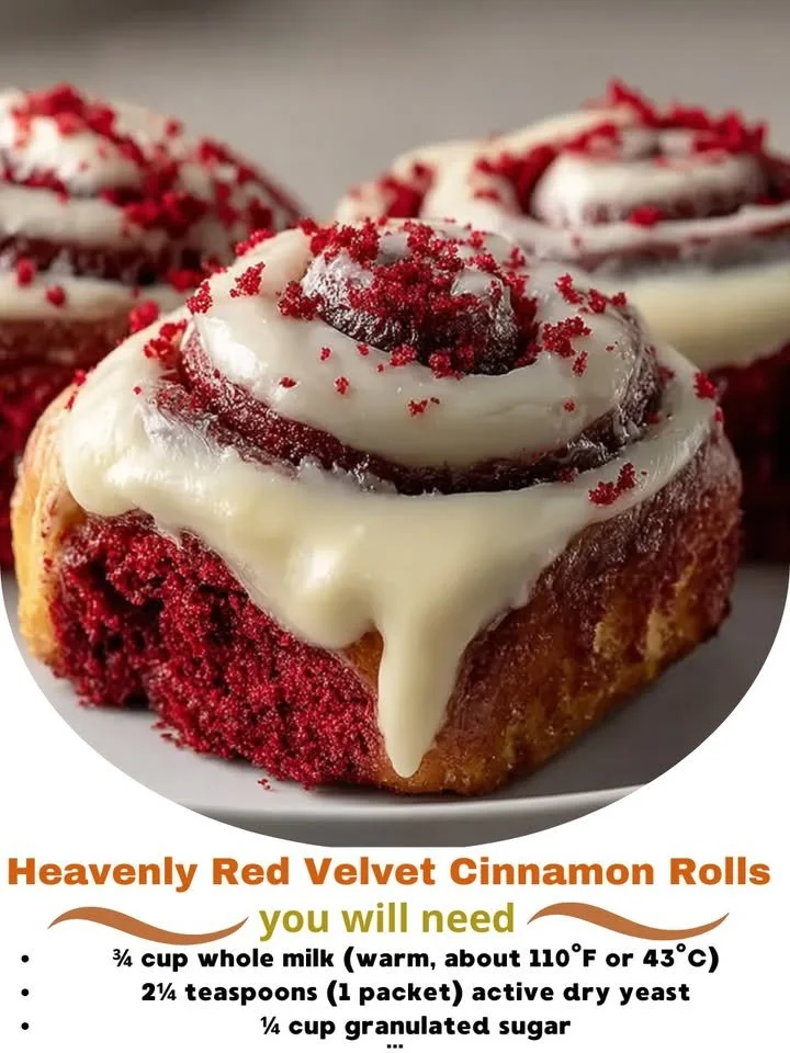 Delicious red velvet cinnamon rolls with cream cheese frosting