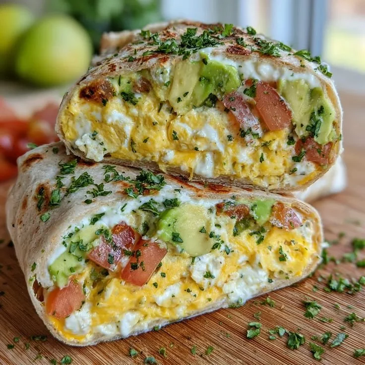 High-protein breakfast wrap with cottage cheese and avocado