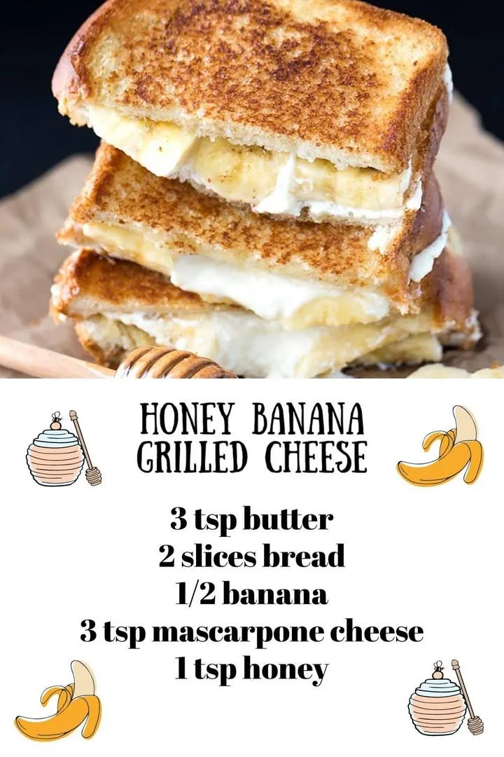 Delicious honey banana grilled cheese sandwich with melted cheese and banana slices