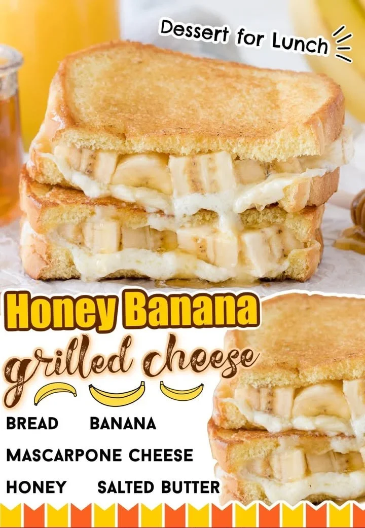Honey Banana Grilled Cheese Sandwich with melted cheese and sweet banana slices