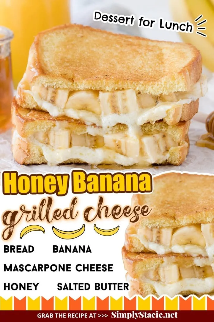 Honey Banana Grilled Cheese Sandwich with melted cheese and sweet banana slices