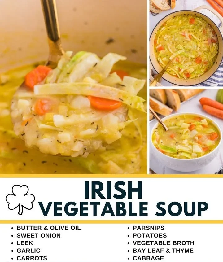 Bowl of homemade Irish Vegetable Soup full of fresh vegetables.