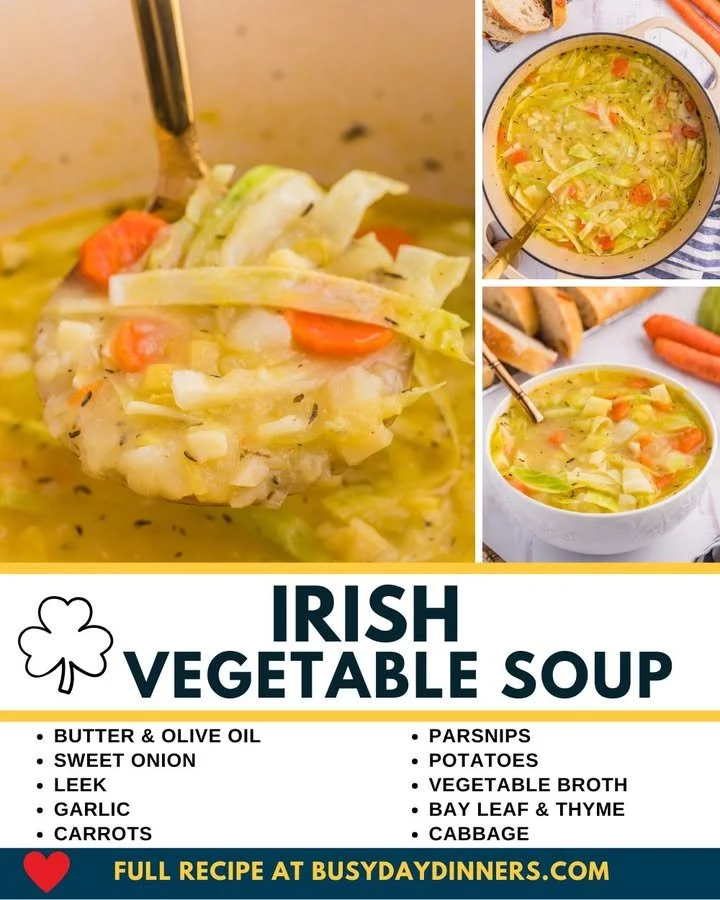 Bowl of homemade Irish Vegetable Soup full of fresh vegetables.