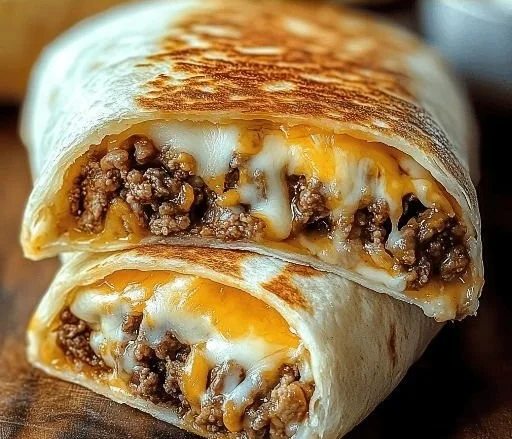 Easy grilled cheese burrito with melted cheese and delicious fillings