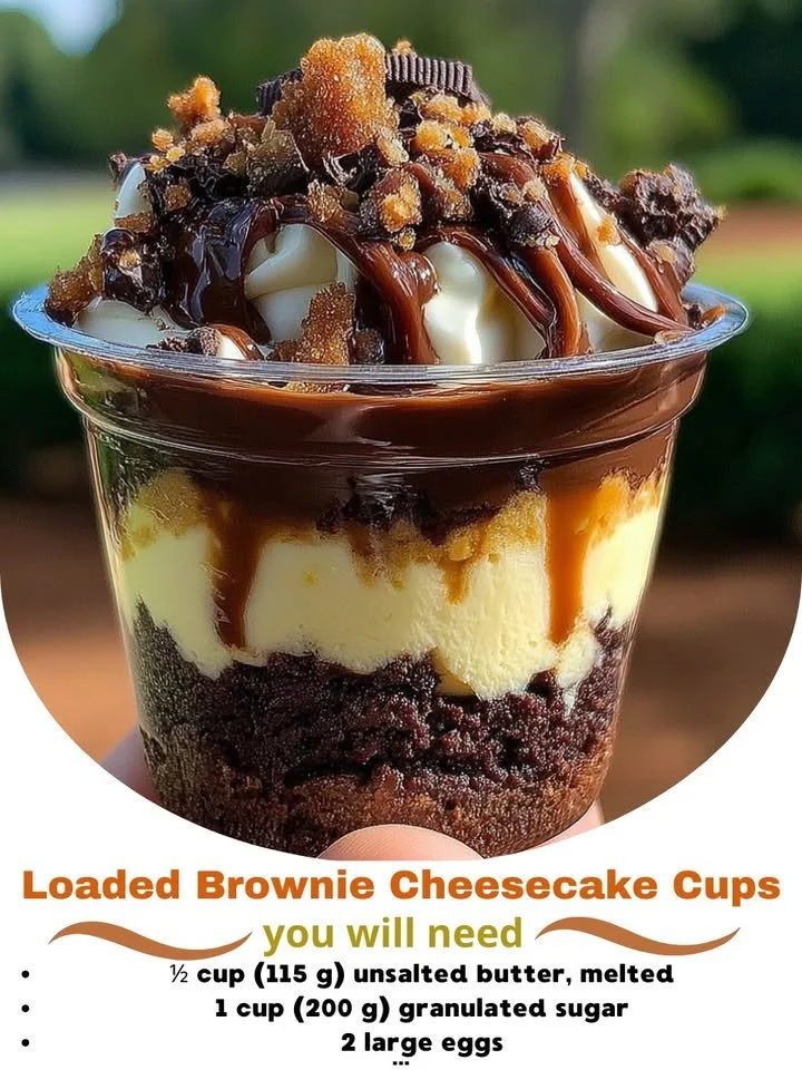 Loaded Brownie Cheesecake Cups with rich chocolate layers