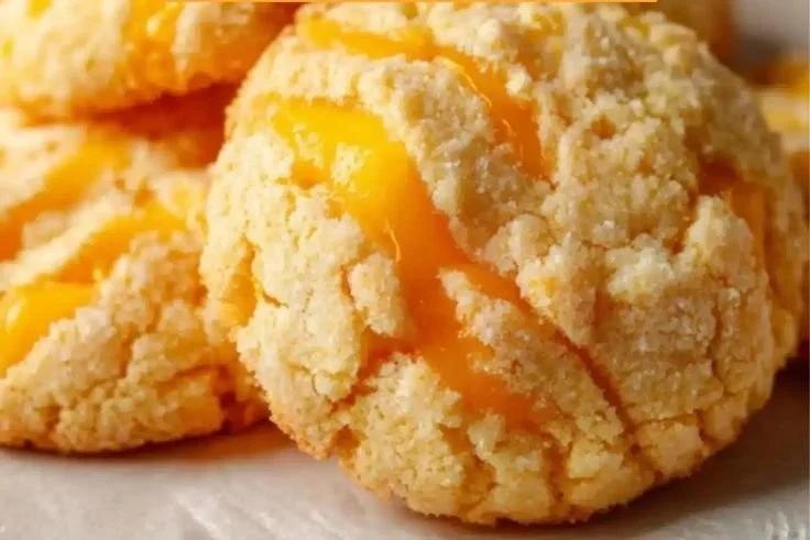 Freshly baked mango cookies on a baking tray