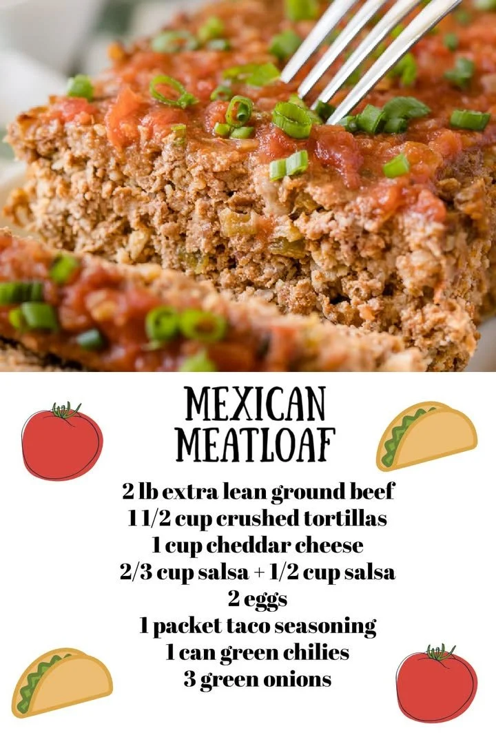 Delicious Mexican Meatloaf topped with spicy salsa and fresh herbs