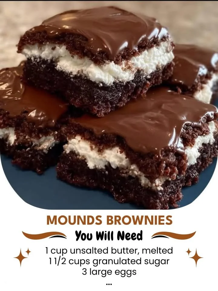 Delicious Mounds Brownies with chocolate and coconut topping