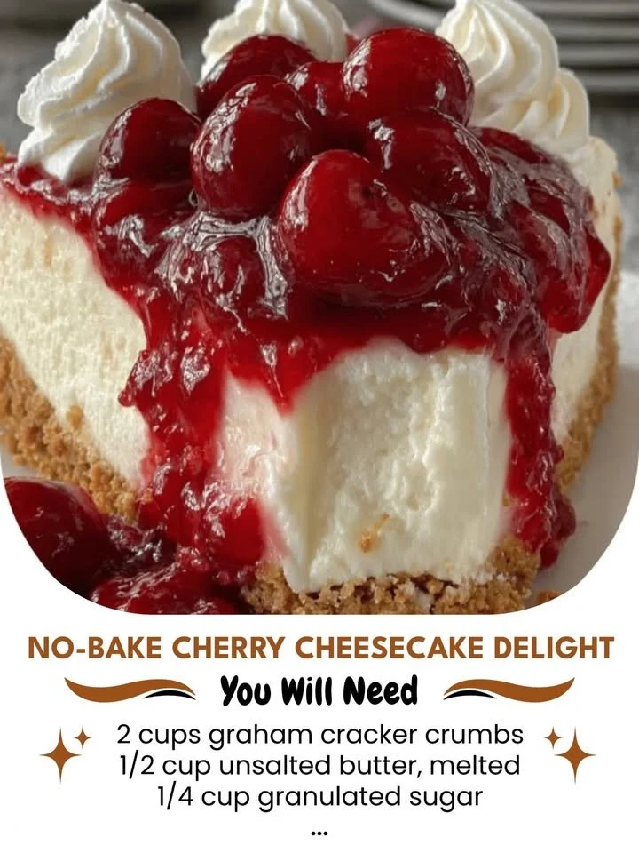 No-Bake Cherry Cheesecake Delight with fresh cherries on top