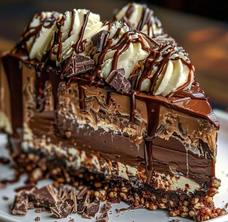 No-Bake German Chocolate Cheesecake with chocolate and coconut topping