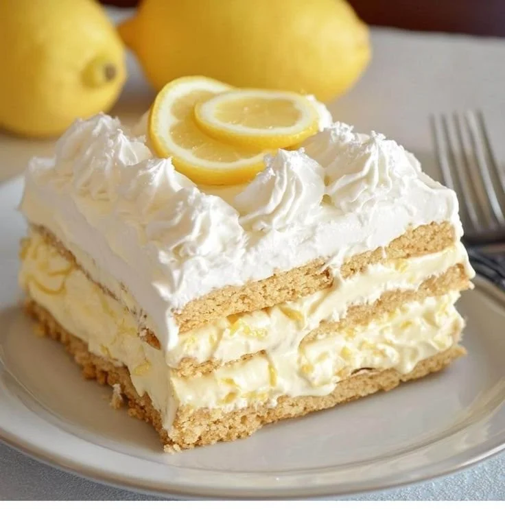 Delicious no-bake lemon éclair cake with a bright lemon filling and creamy layers.