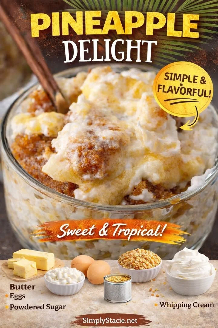A vibrant Pineapple Delight dessert featuring fresh pineapple and creamy toppings.