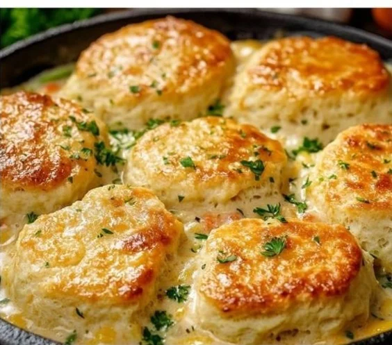 Delicious Red Lobster Biscuit Chicken Pot Pie served in a rustic bowl.