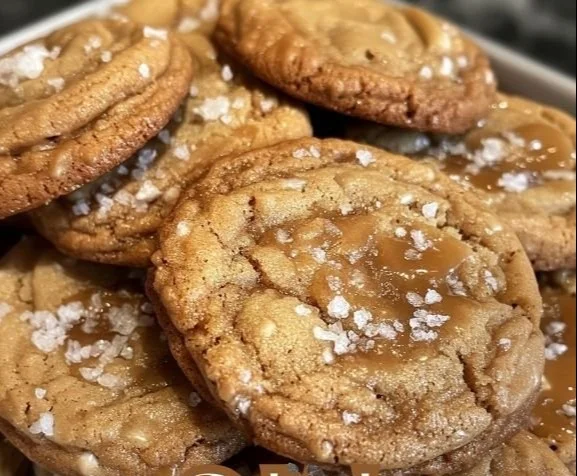 Delicious salted caramel cookies on a plate, perfect for dessert lovers.