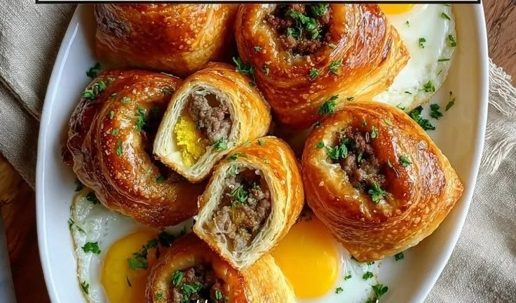 Delicious sausage egg breakfast rolls fresh out of the oven