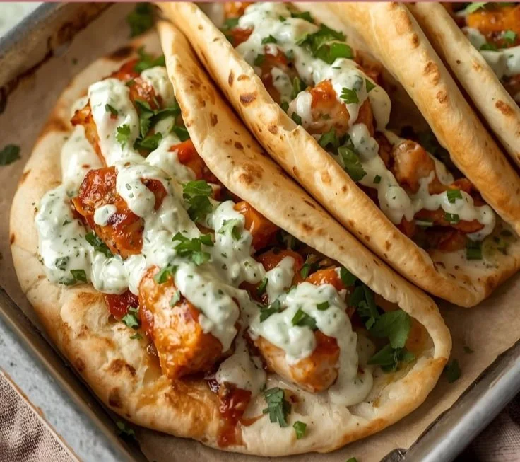 Sheet Pan Chicken Pitas with Herby Ranch served on a plate